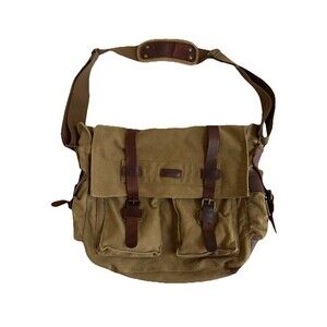 Kattee Khaki Canvas Military Messenger Bag Leather Shoulder Briefcase Laptop